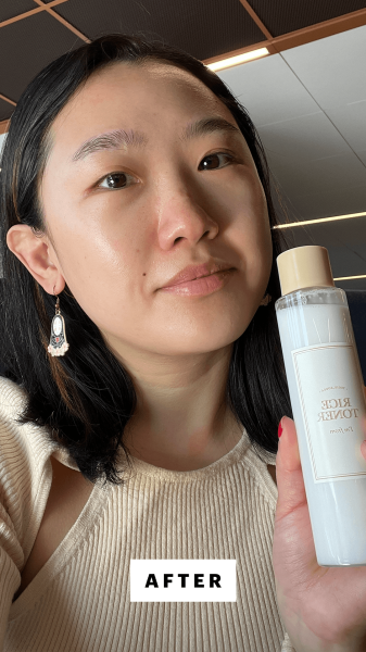 Han after applying the Im From Rice Toner