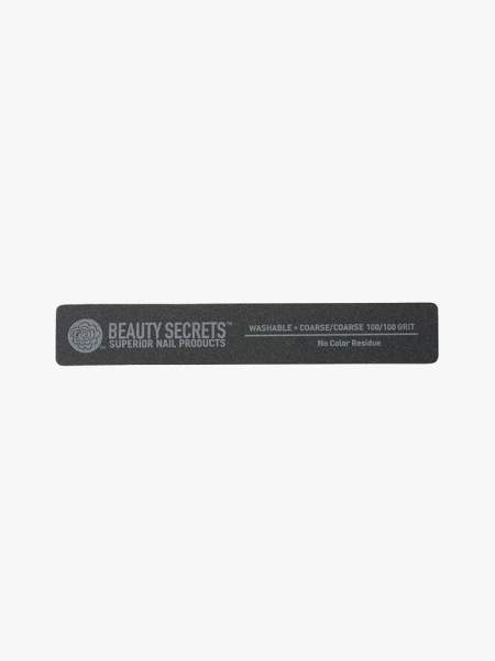 Beauty Secrets Black Rectangular Cushion Nail File black nail file on light gray background